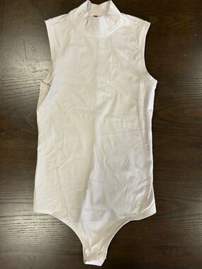 SPANX White Sleeveless Ribbed Mock Neck Bodysuit
